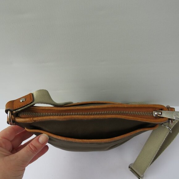 Lauren Ralph Lauren Vintage Surplus Olive Green Tan Leather Trim Crossbody Bag - Picture 13 of 16